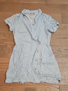 BCBGeneration Pale Blue Short Sleeve Button-Front Mini Dress